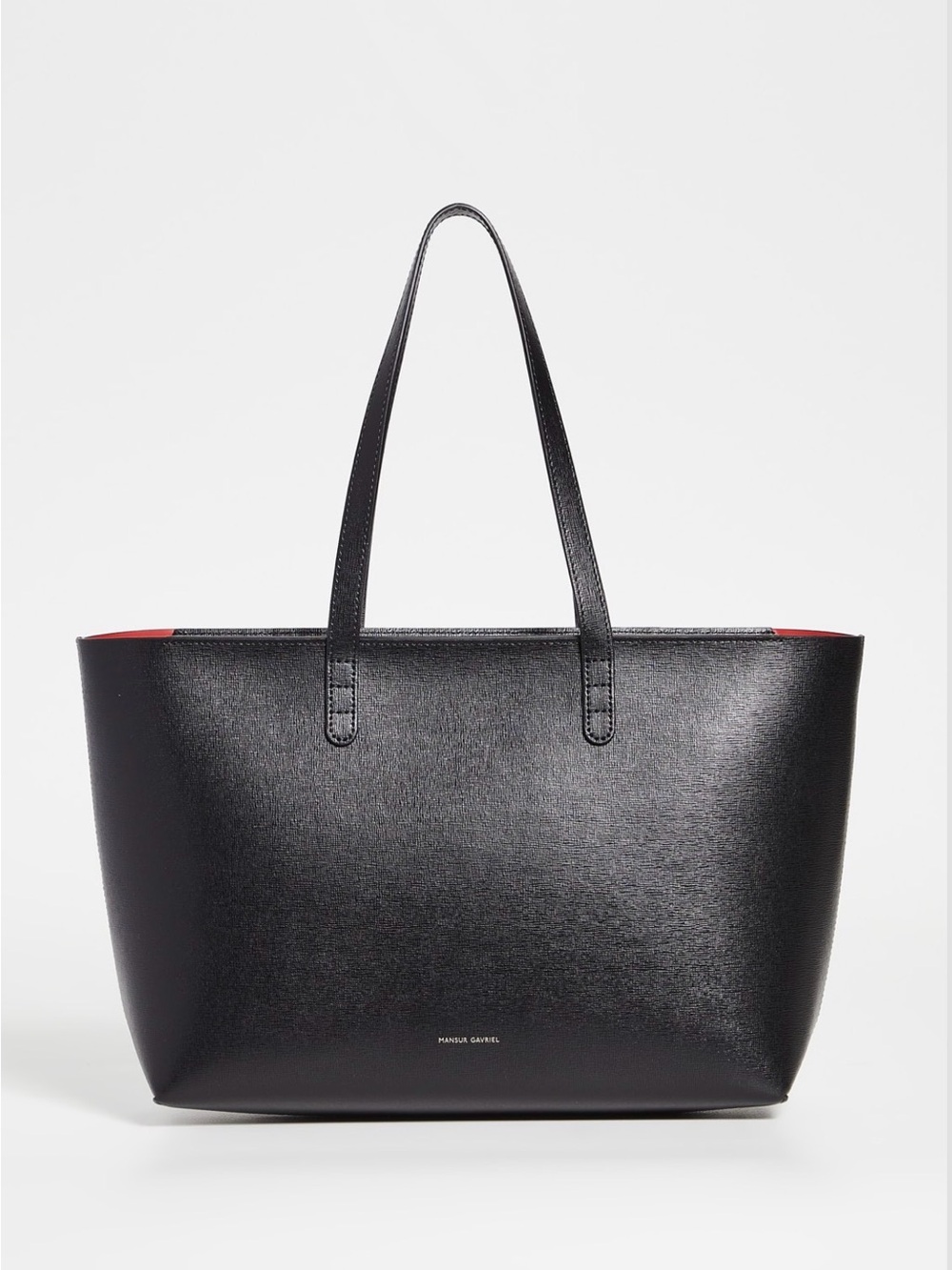 NWT Mansur Gavriel Small Zip Tote in Black Flamma Red Saffiano Calfskin Leather